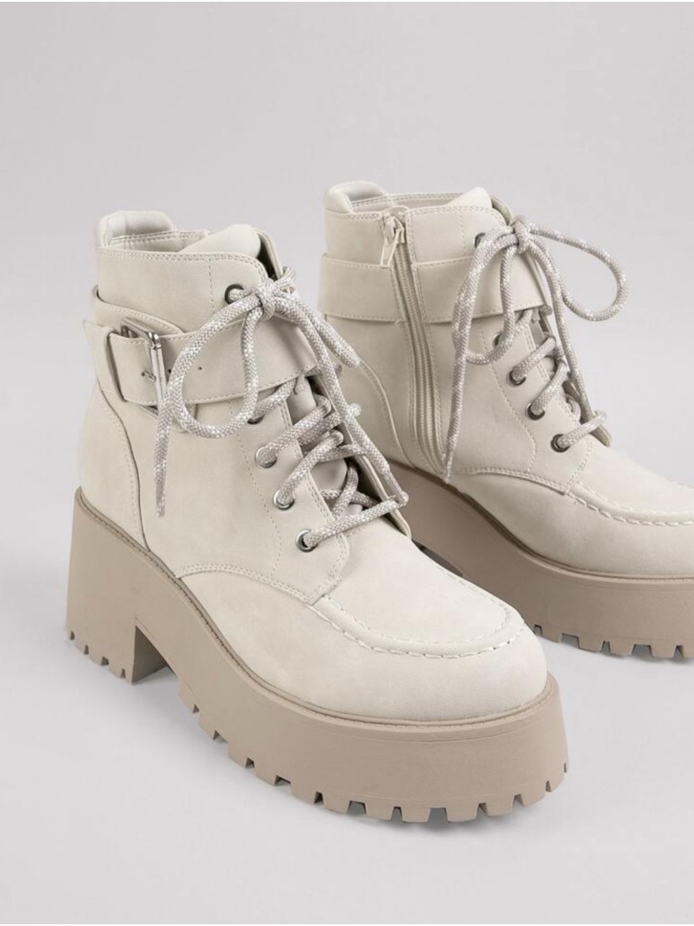Women's Taupe Platform Lace-Up Ankle Boots